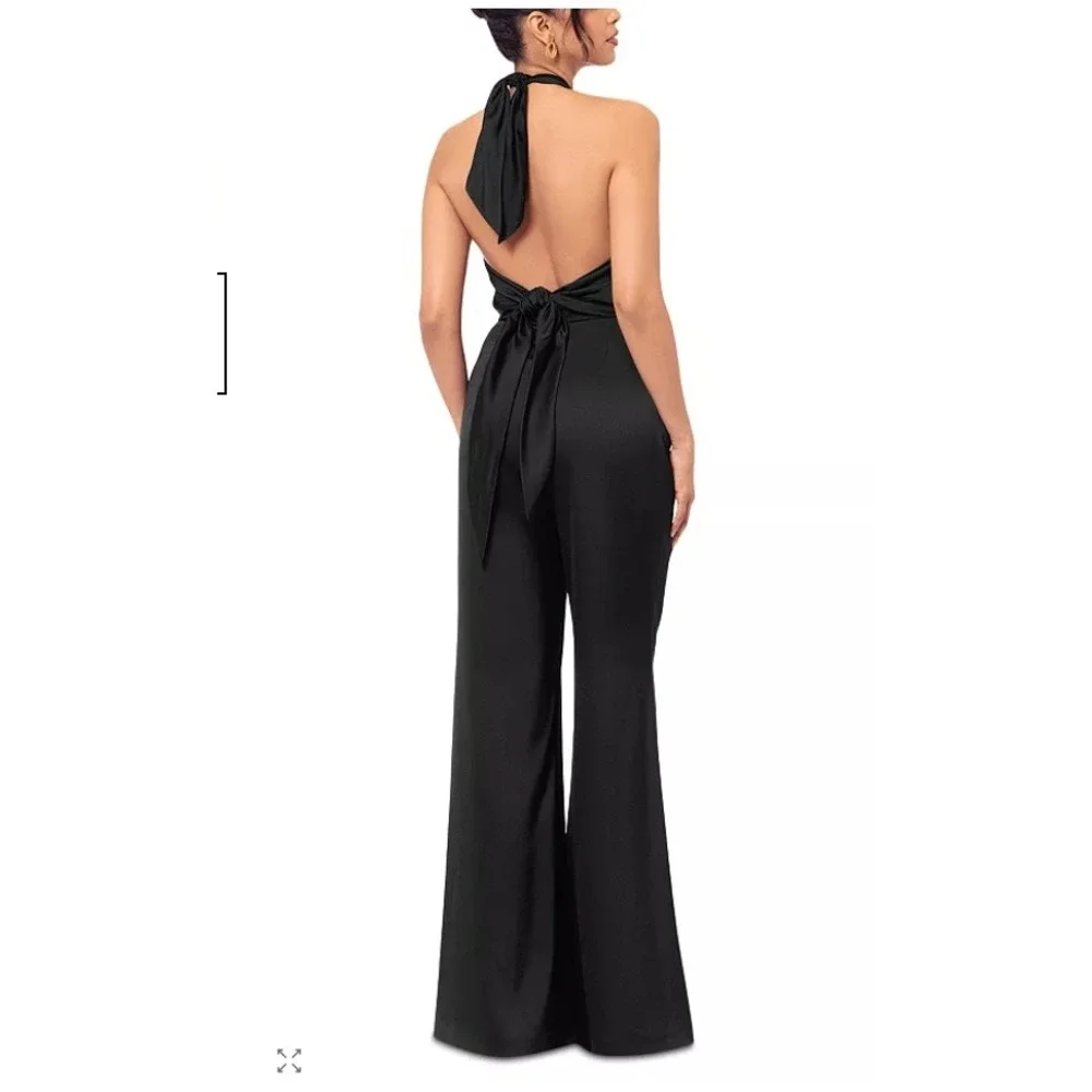 AQUA‎ Halter Neck Wide Leg Satin Jumpsuit Womens 12 Black Hostess Event $268 NWT - Picture 6 of 16